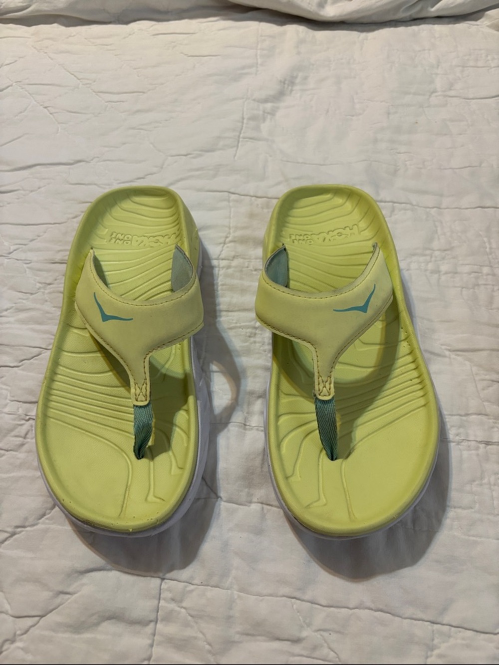 Hoka One One Light‎ Yellow Flip Sandals with Teal Accents